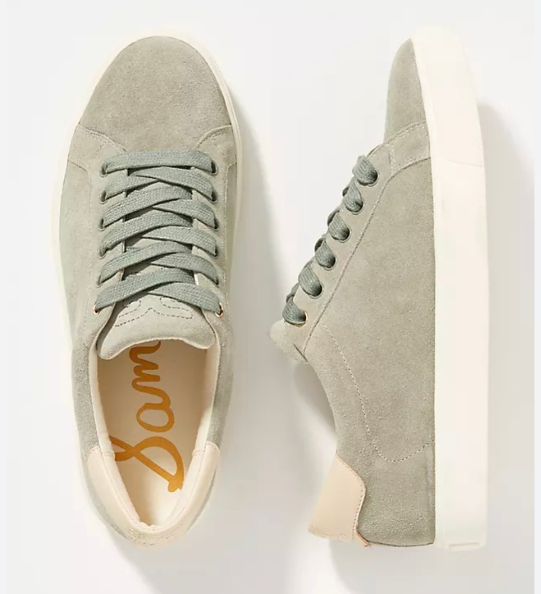 Women's Sam Edelman Green Leather Suede Casual Lace Up Sneakers | Size 7.5